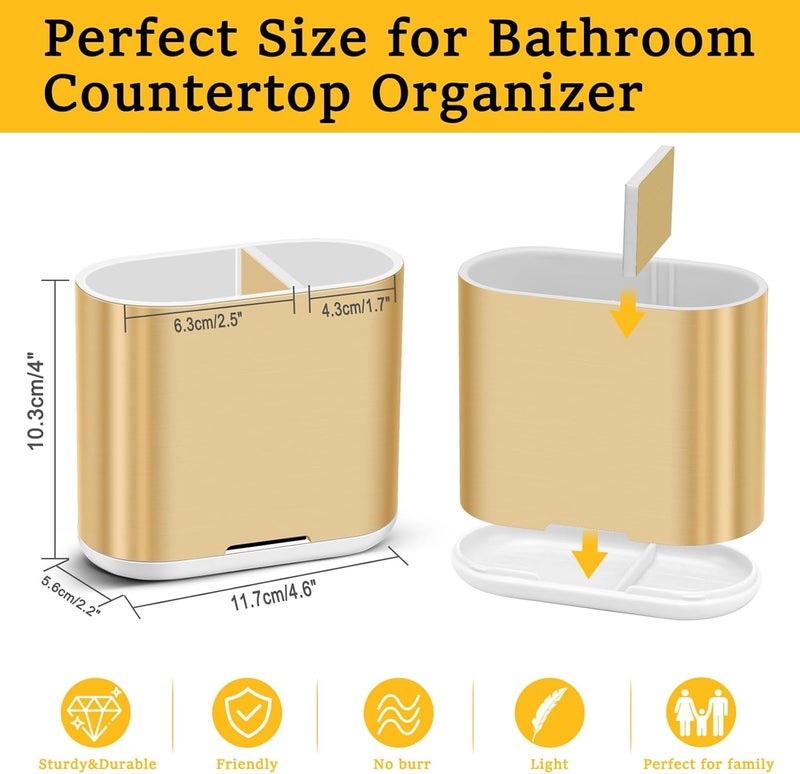 Chintu Toothbrush and Toothpaste Holder with Divider for Bathroom Countertop Organizer, Detachable for Easy Clean,Kids Electric Toothbrush Holders Storage Caddy for Family (Gold) - Image 4